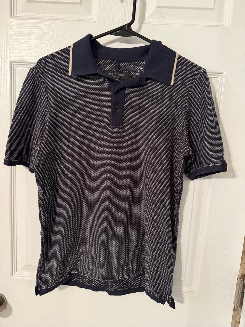 rag & bone Navy Knit Polo with Beige Contrast Trim 2025